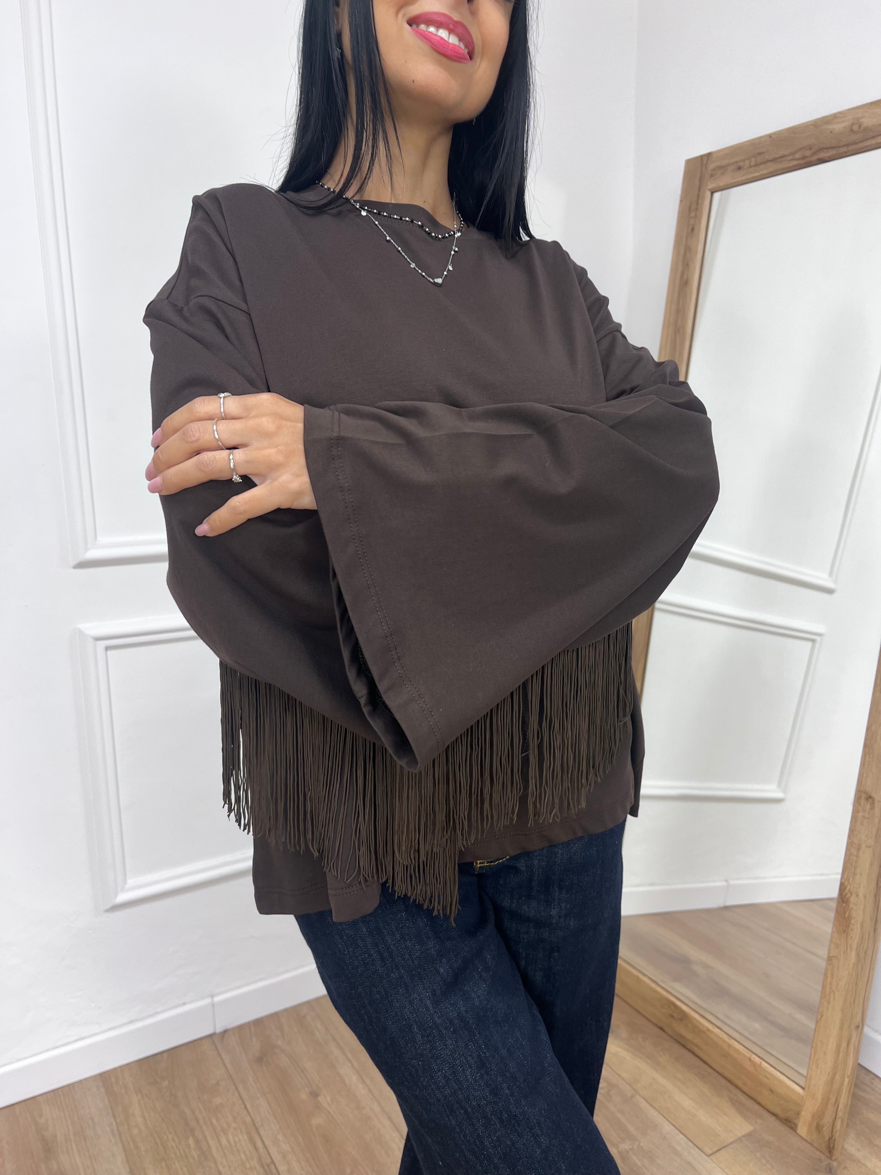 MAGLIA GIRO MANICA CAMPANA FRANGE MORO MOTEL