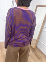 MAGLIA SCATOLA RIGHE COLLO CONTRASTO VIOLA SUSY MIX