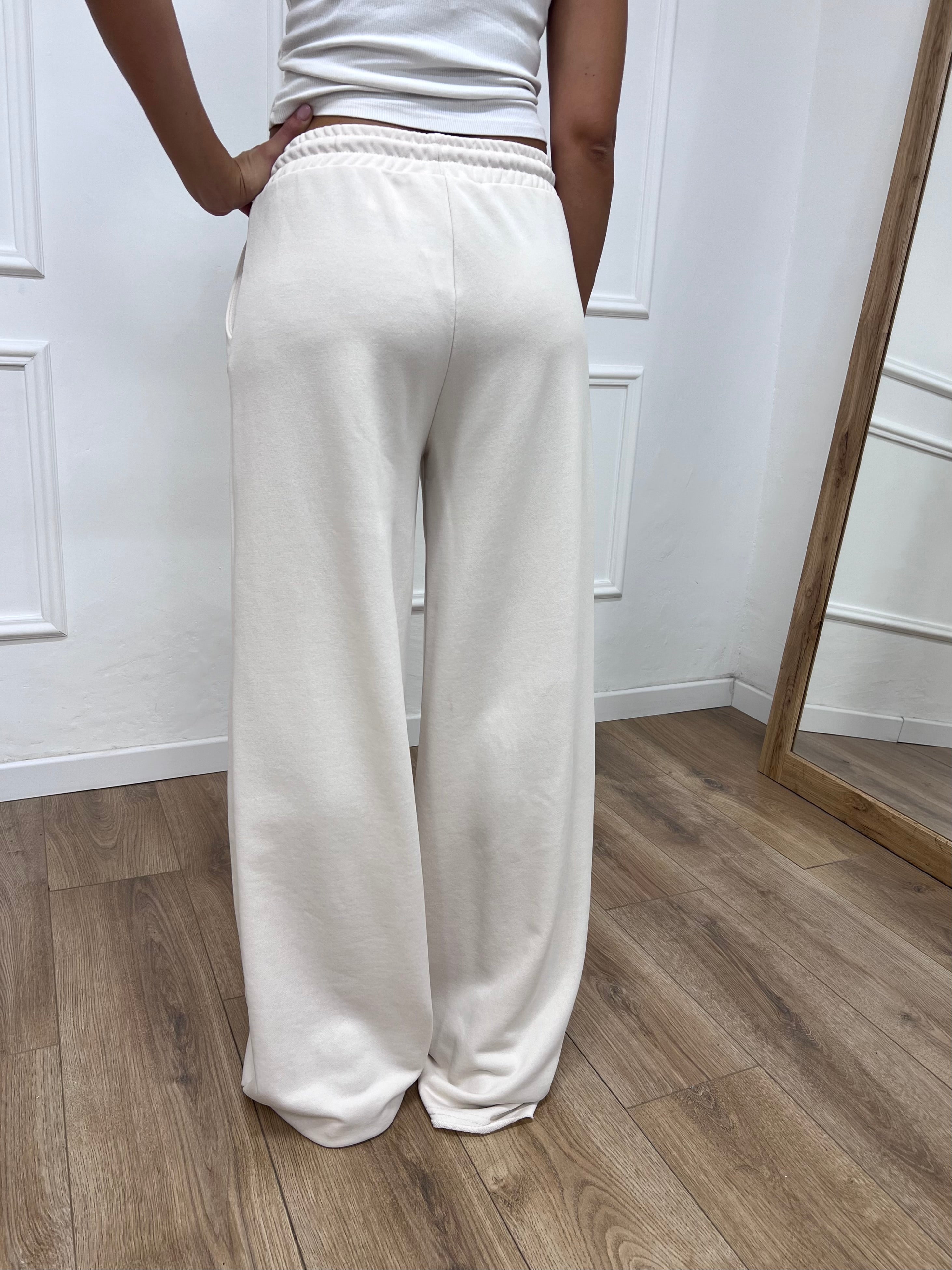 PANTALONE FELPA PALAZZO CON LACCIO SARA LATTE