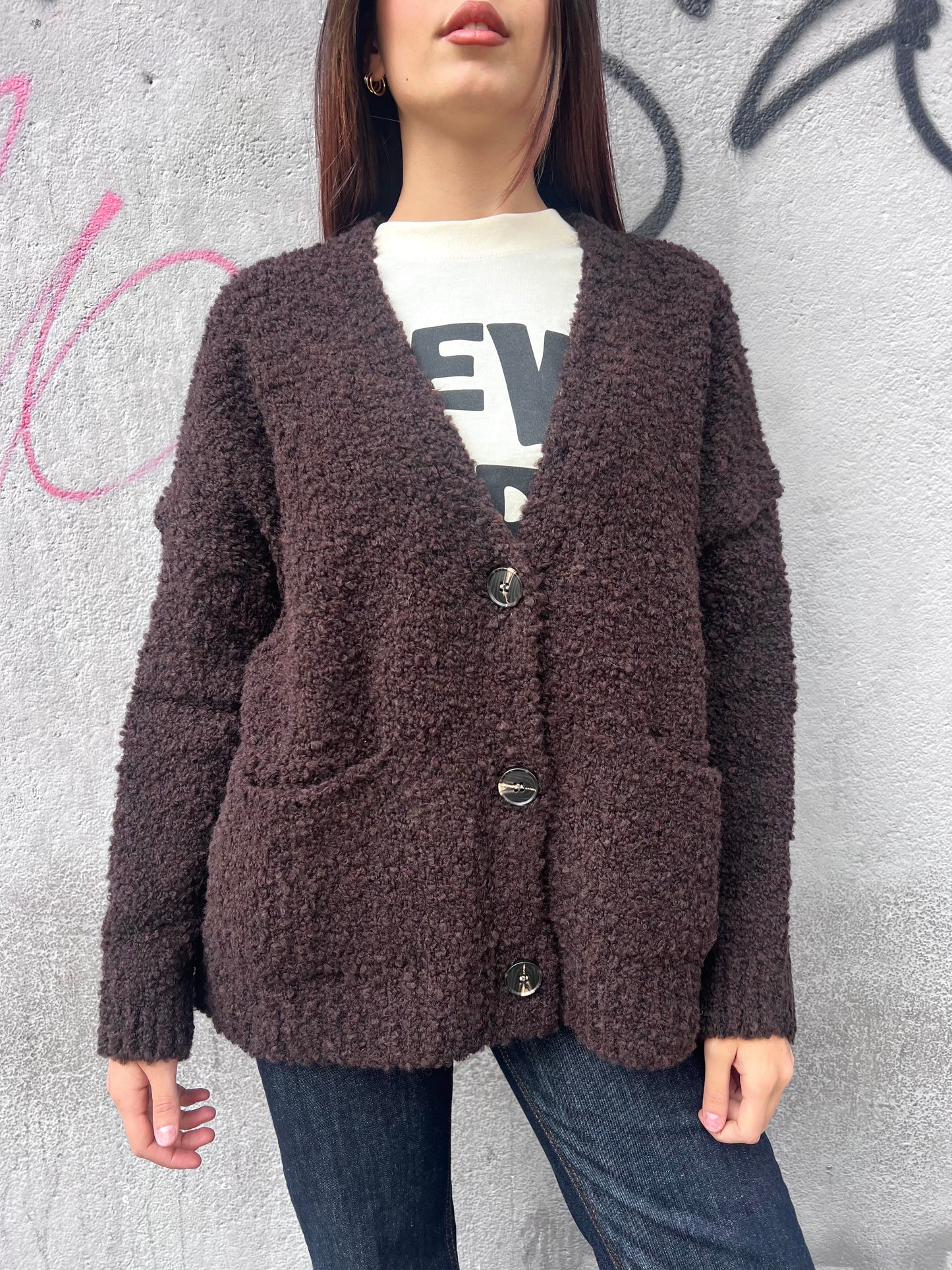 SUSY MIX CARDIGAN BOTTONI BOUCLE’ VIVIENNE CIOCCOLATO