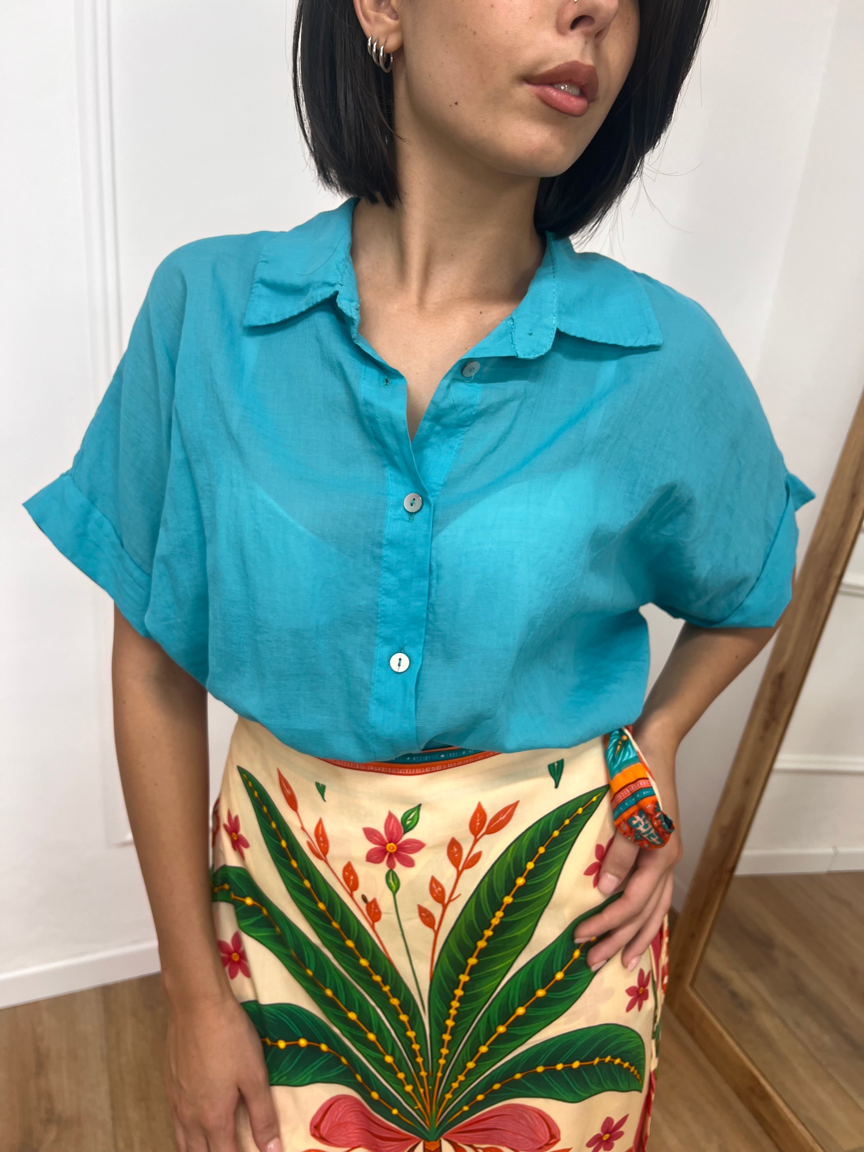 CAMICIA LUNGA MUSSOLA M/C BOTTONI JALE TURCHESE SUSY MIX