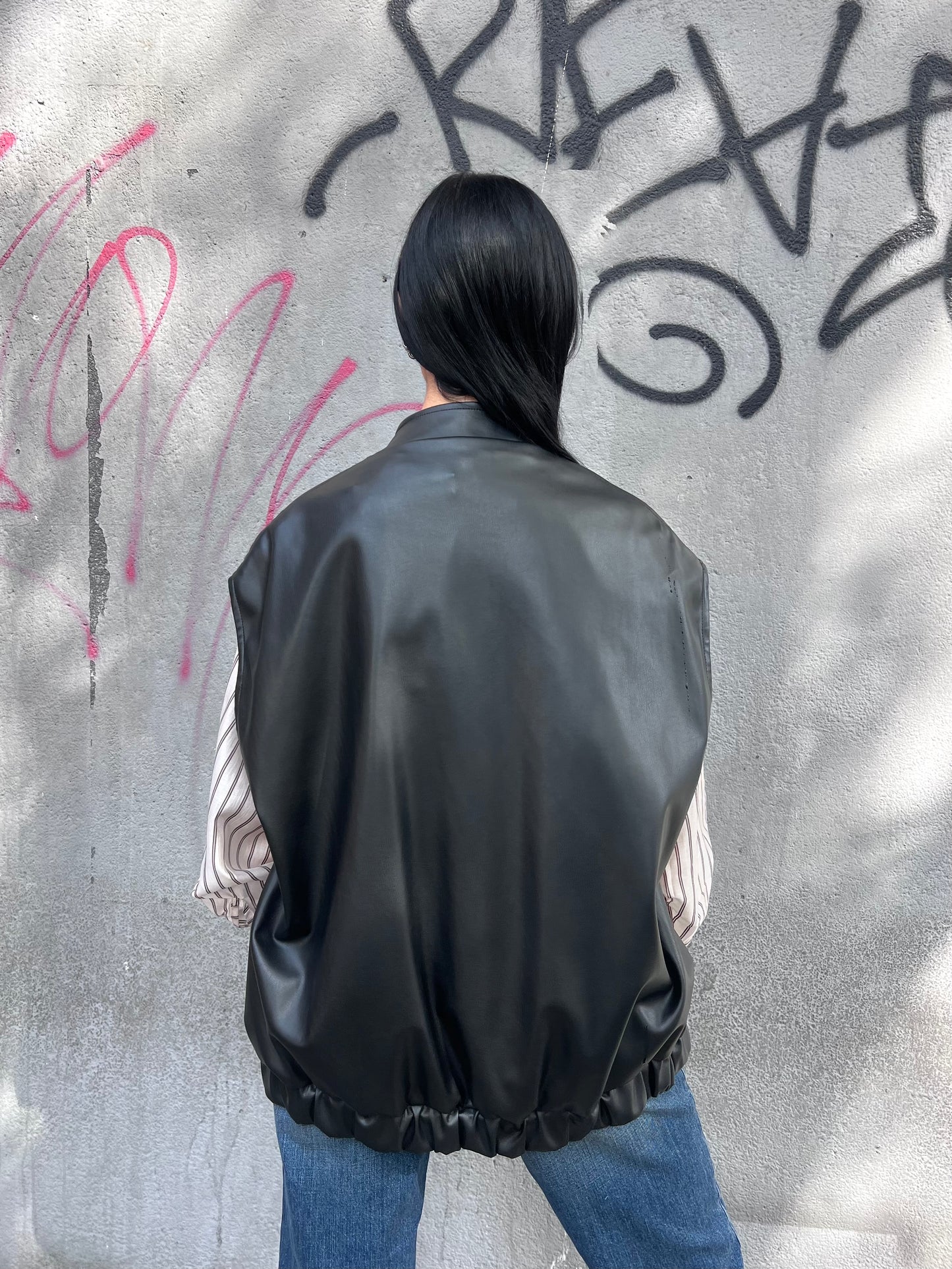 SUSY MIX BOMBER SMANICATO ECOPELLE ANAH NERO