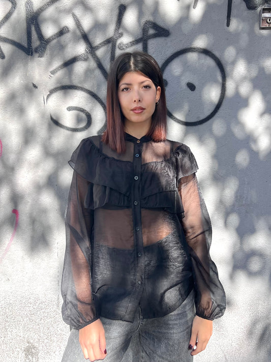 PHILIA LOFT BLUSA ROUCHES VELATA ARIANNA NERO