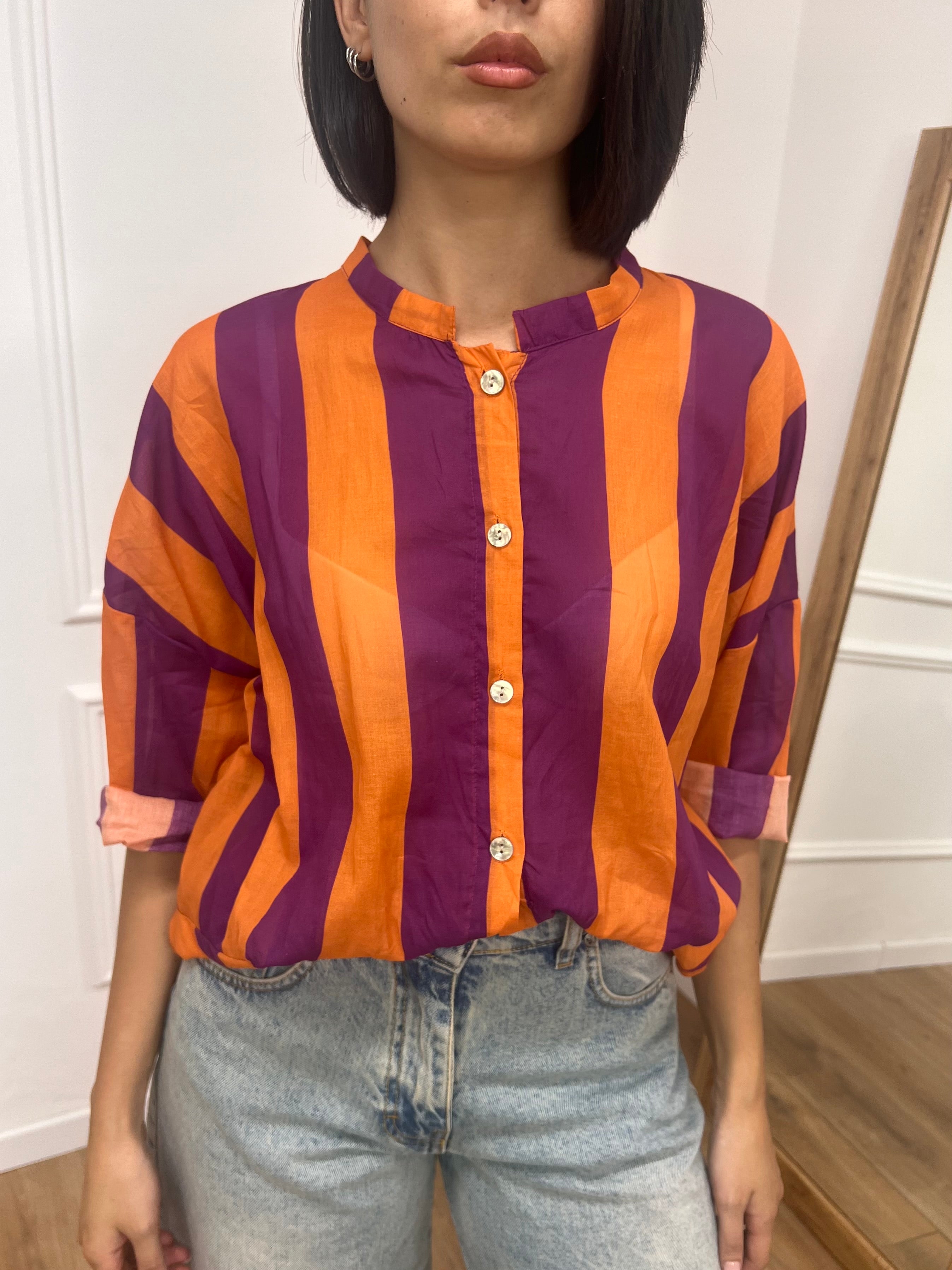 CAMICIA MUSSOLA COREANA RIGHE ARANCIO/FICO