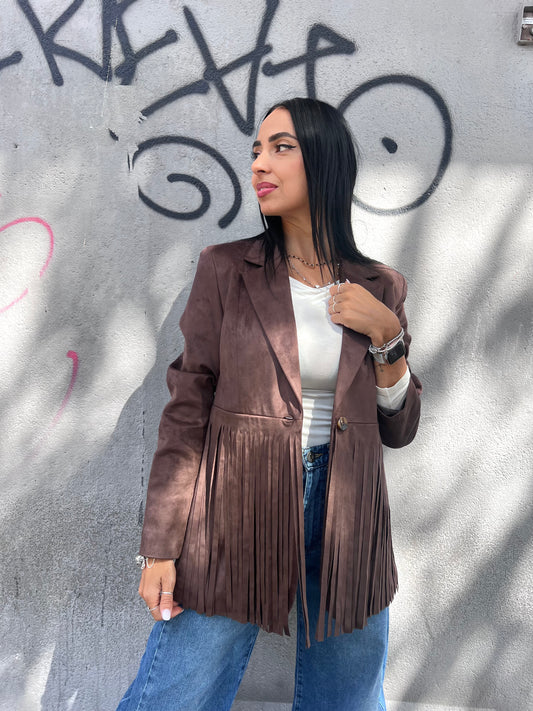SUSY MIX GIACCA MONOPETTO SUEDE FRANGE LORENA MORO