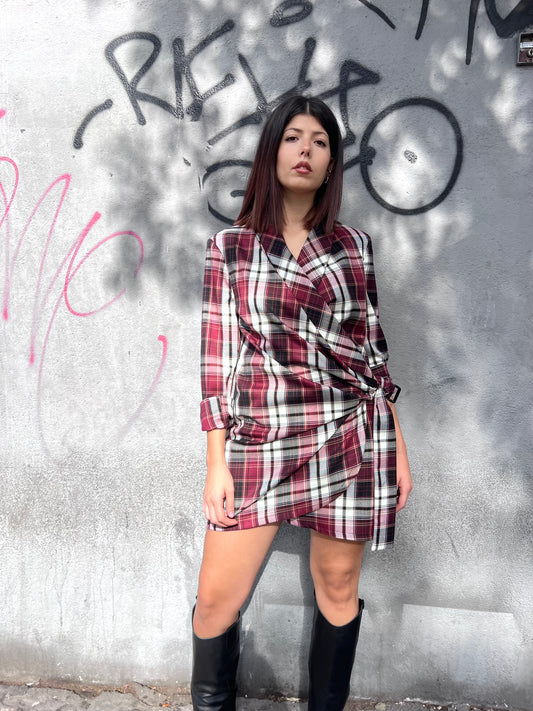 MOTEL MINI ABITO PORTAFOGLIO STAMPA CHECK VINO