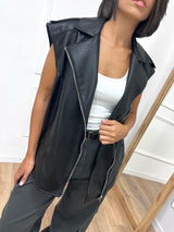 GILET ECOPELLE CERNIERA AMBRA NERO SUSY MIX