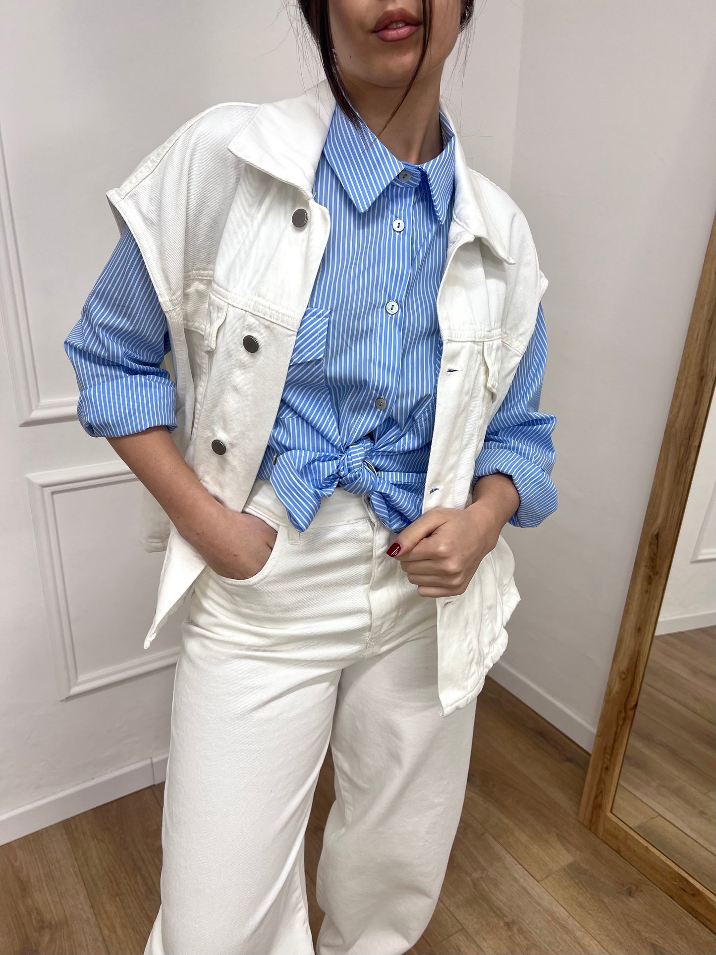 SUSY MIX CAMICIA RIGHINE TASCHE A TOPPA DORIAN CIELO