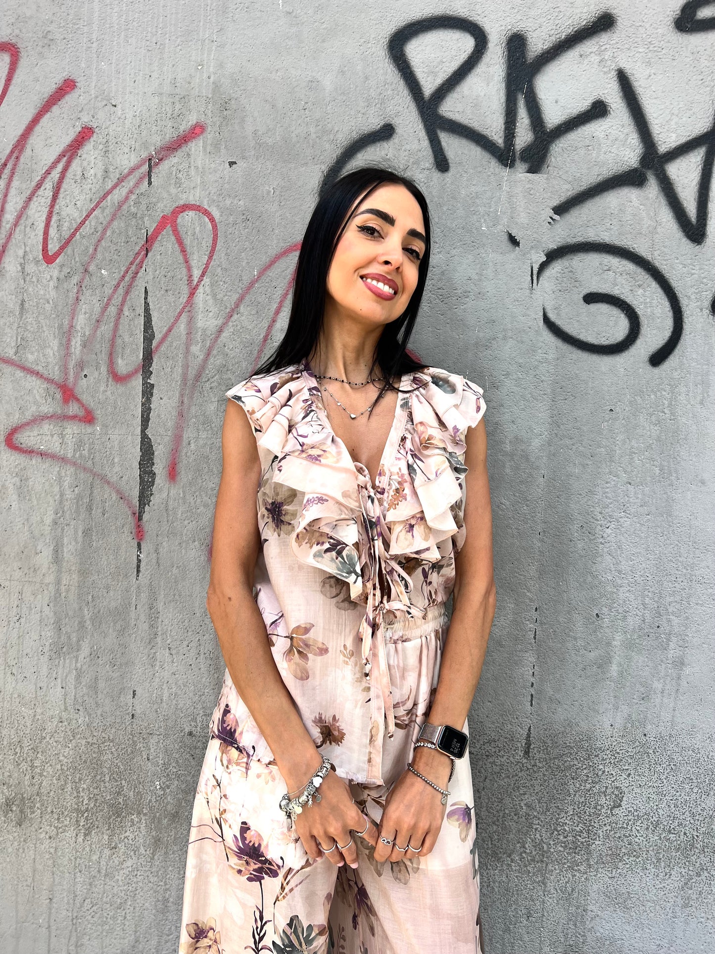 SUSY MIX TOP GILET ROUCHES FANTASIA ROMANTICA ROSA