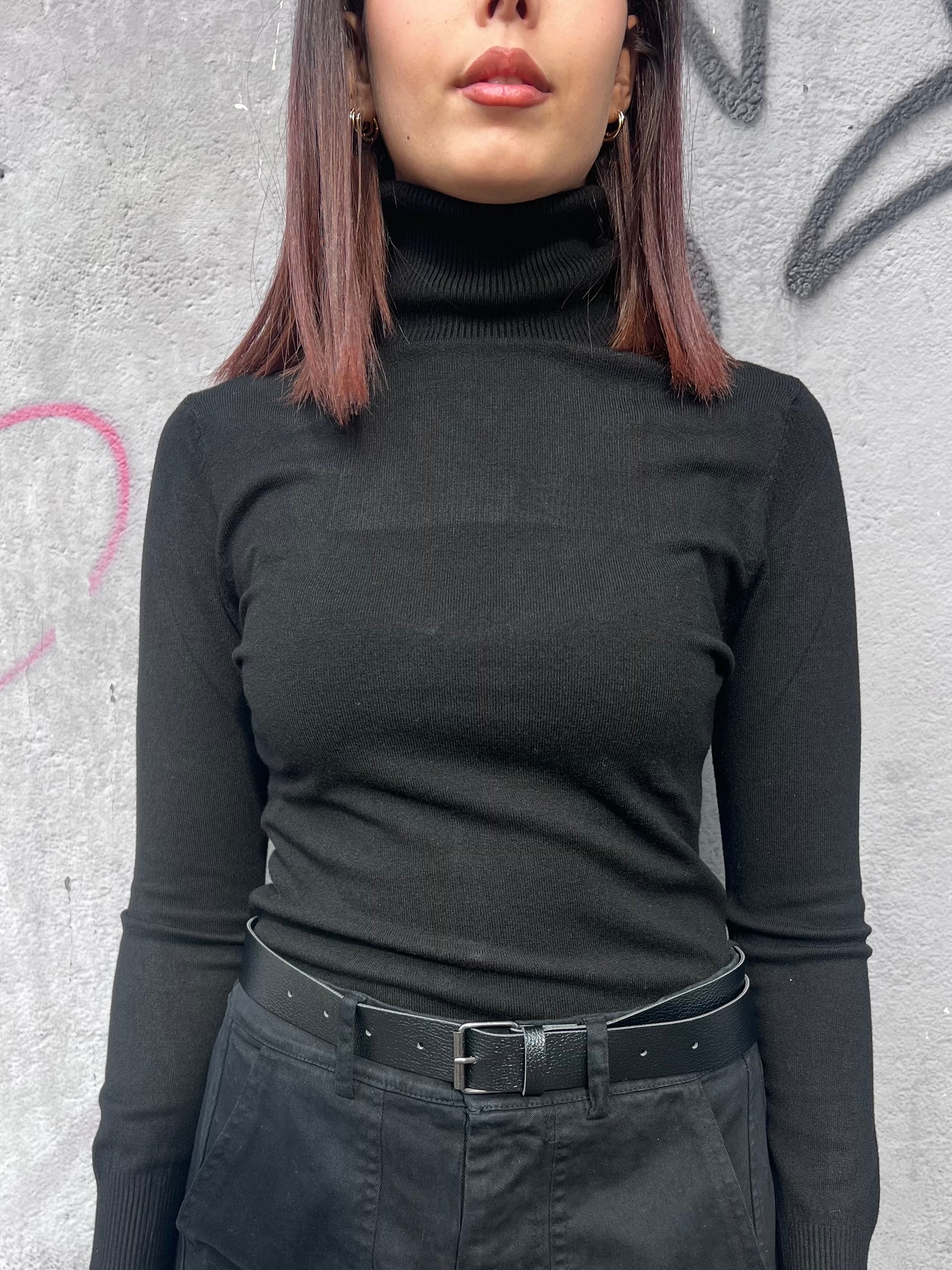 SUSY MIX MAGLIA BASIC COLLO ALTO CRIS NERO