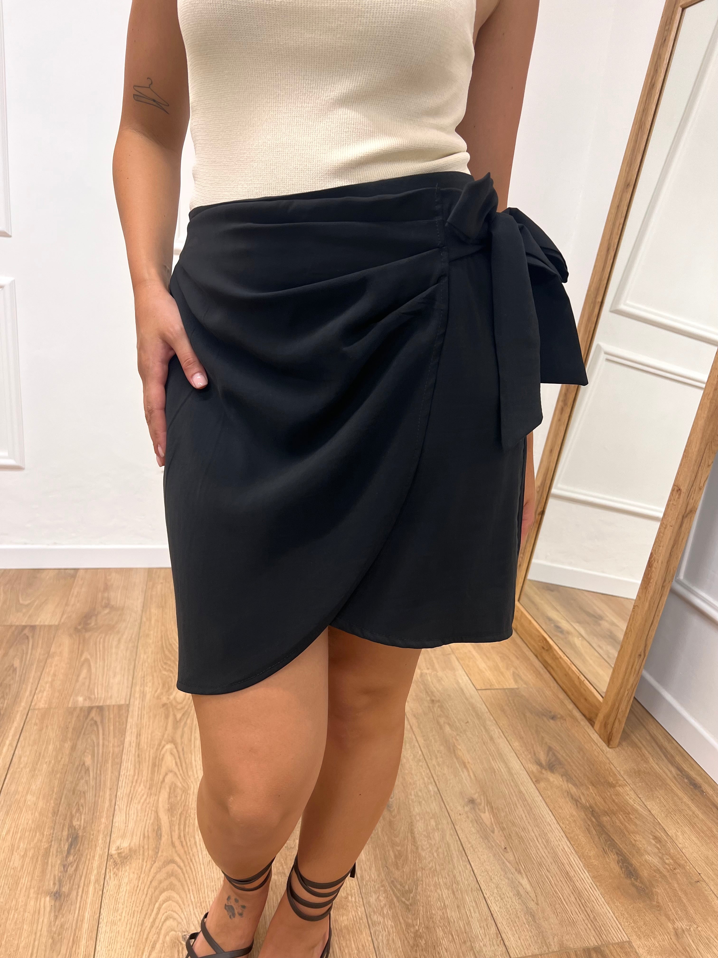 MINI GONNA PAREO FIOCCO CUPRO NERO SUSY MIX