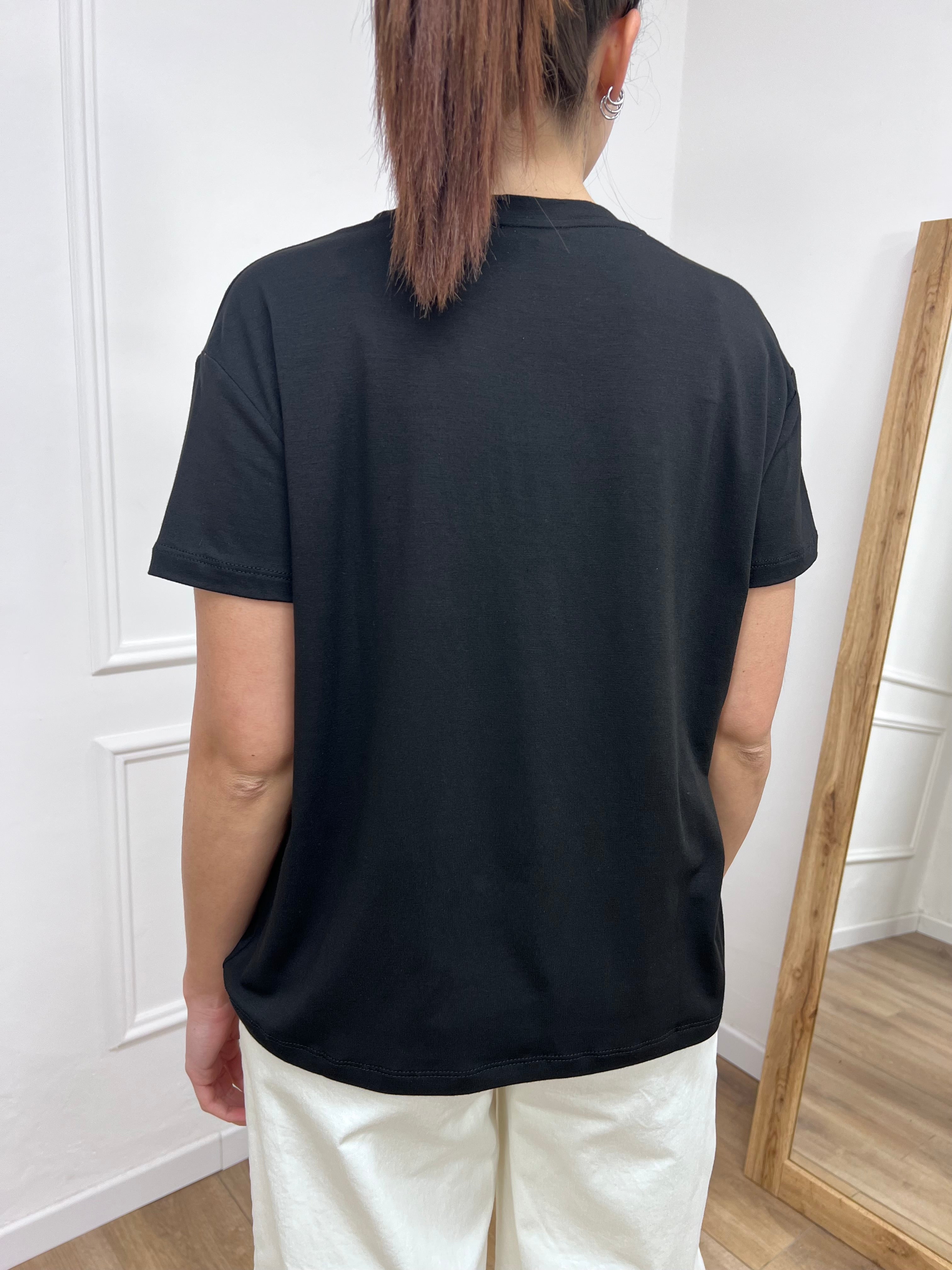 SUSY MIX T-SHIRT SCOLLO V VISCOSA BETTA NERO