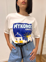 T-SHIRT LUNGA OVER STAMPA MYKONOS BIANCO SUSY MIX