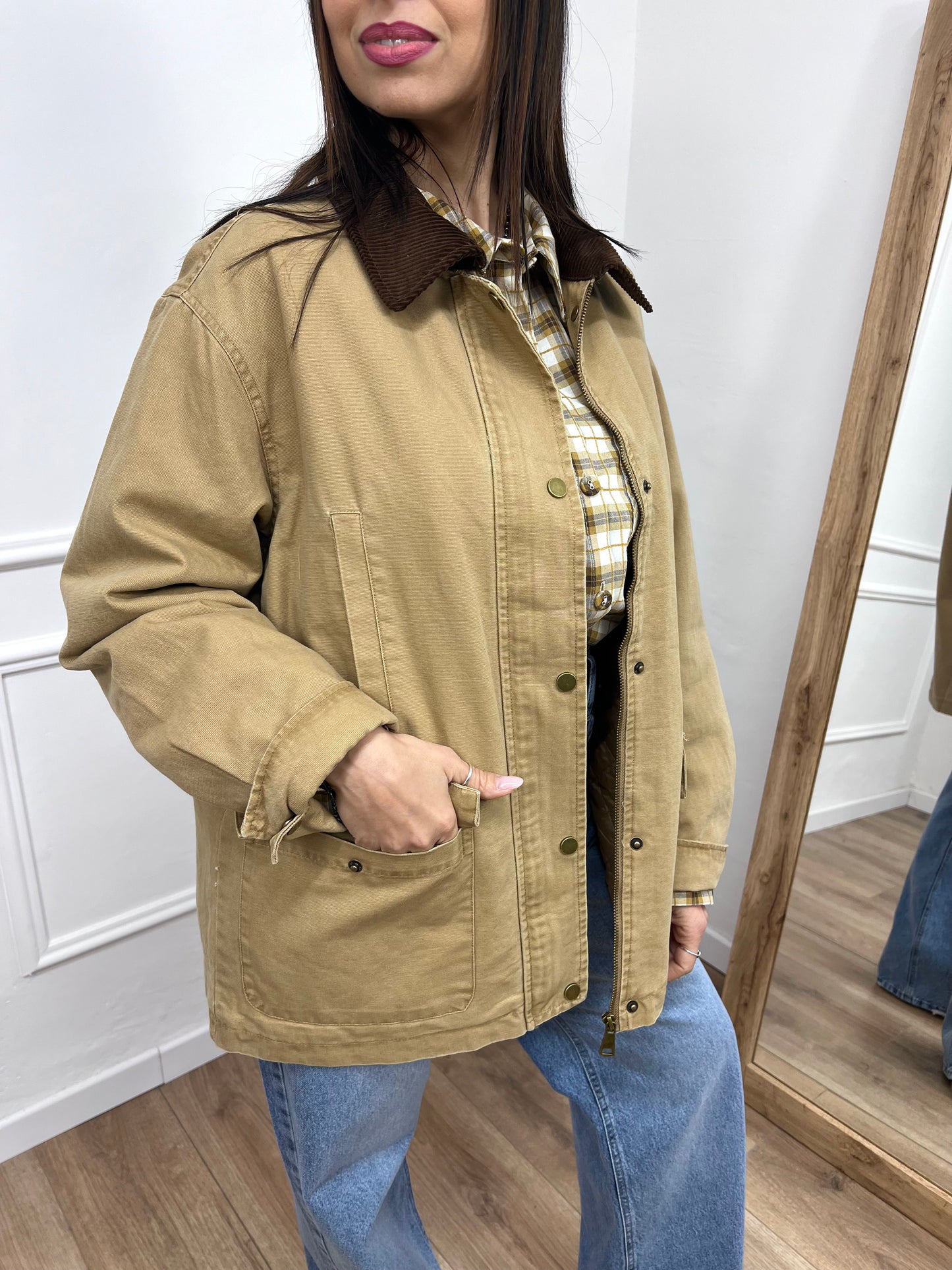 GIACCA TELA DENIM COLLETTO CONTRASTO KATE CAMMELLO