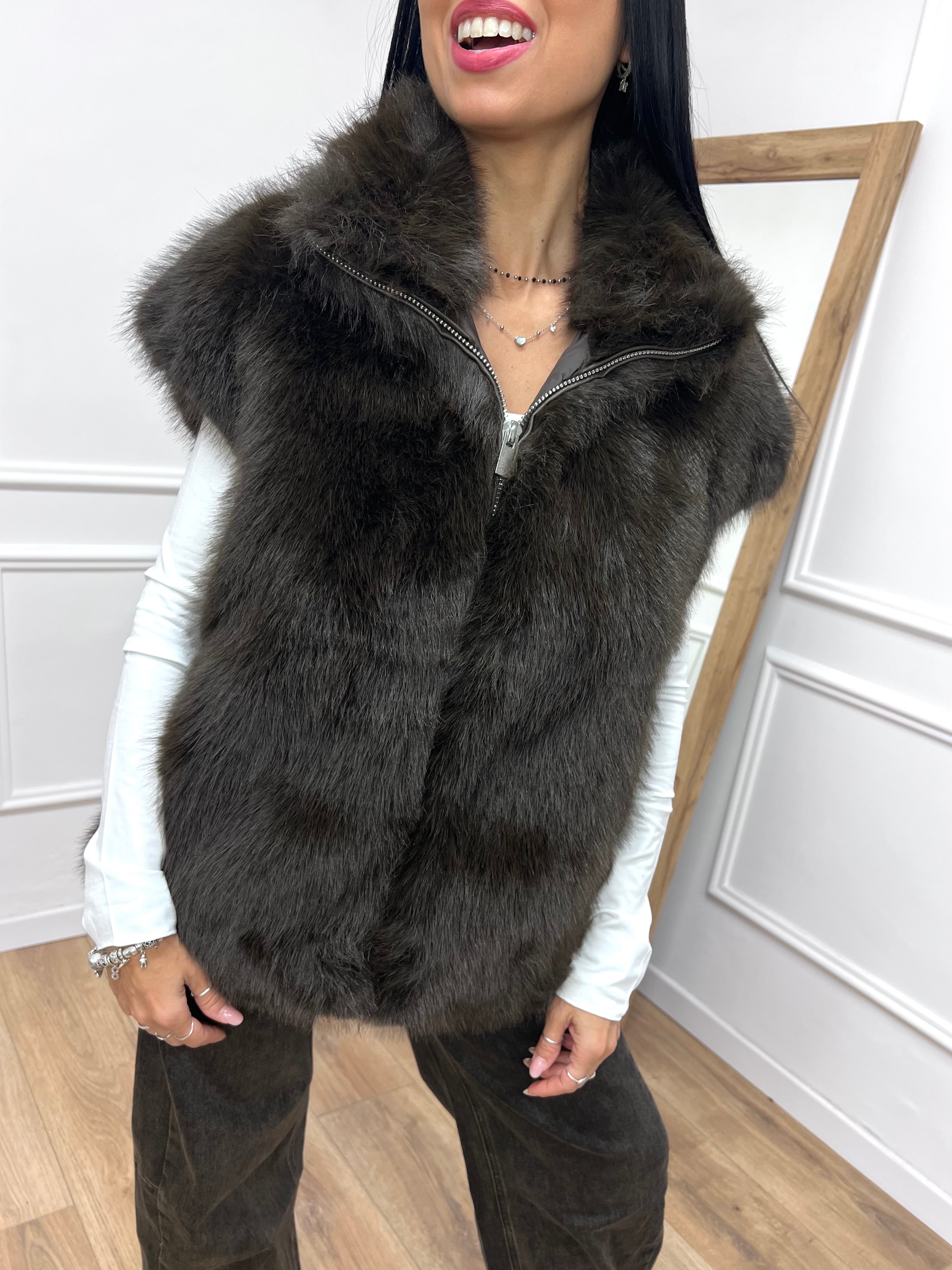 GILET ECOFUR CON CERNIERA MORO GLAMOROUS