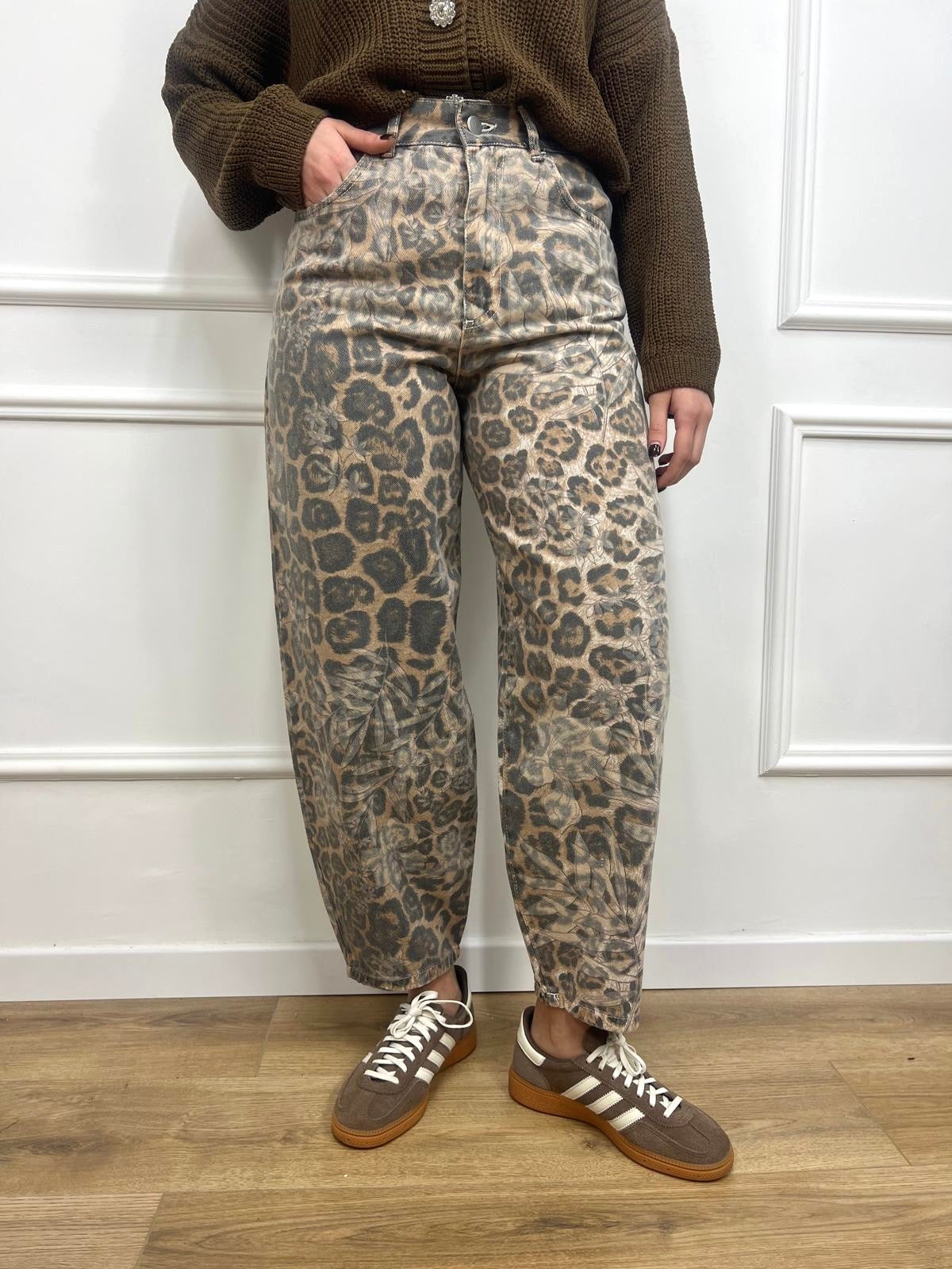 PANTALONE OVETTO ANIMAL FLOWER BEIGE SUSY MIX