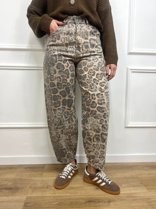 SUSY MIX PANTALONE OVETTO ANIMAL FLOWER BEIGE