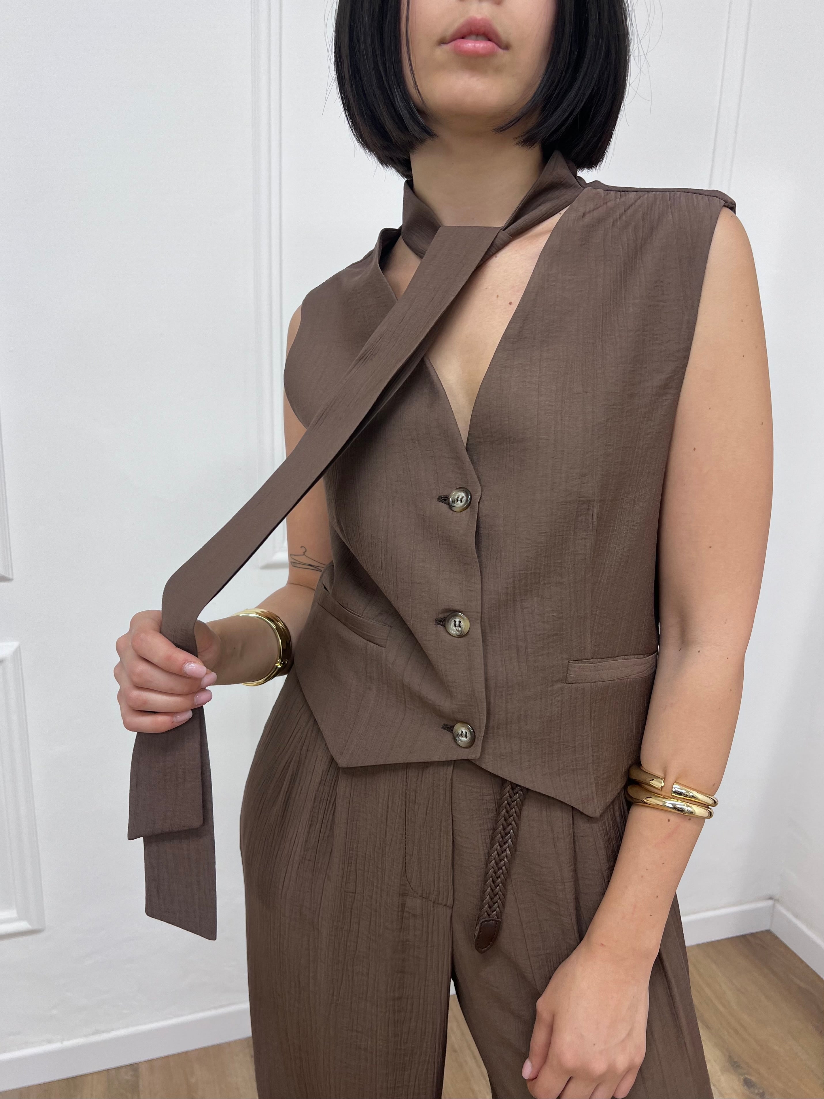GILET CREP BOTTONI E CRAVATTA VANIA MORO SUSY MIX