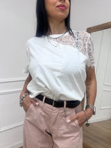 T-SHIRT M/C INSERTO PIZZO ROSITA BIANCO SUSY MIX