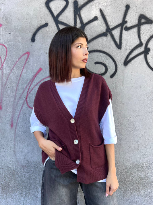 SUSY MIX GILET “SCOLLO V” BOTTONI TERESA VINO