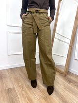 PANTALONE VITA ALTA CON FUSCIACCA AYLIN KAKI