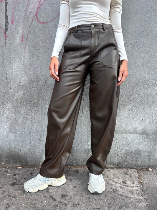 SUSY MIX PANTALONE VITA ALTA ECOPELLE BALLON SELENIA MORO