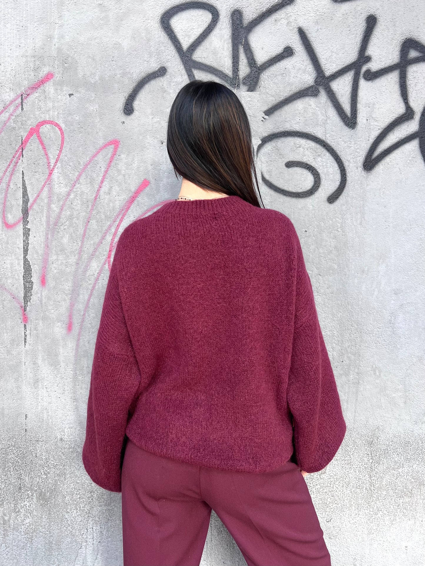 SUSY MIX MAGLIA OVER MOHAIR MANICA PALLONCINO  MIA VINO
