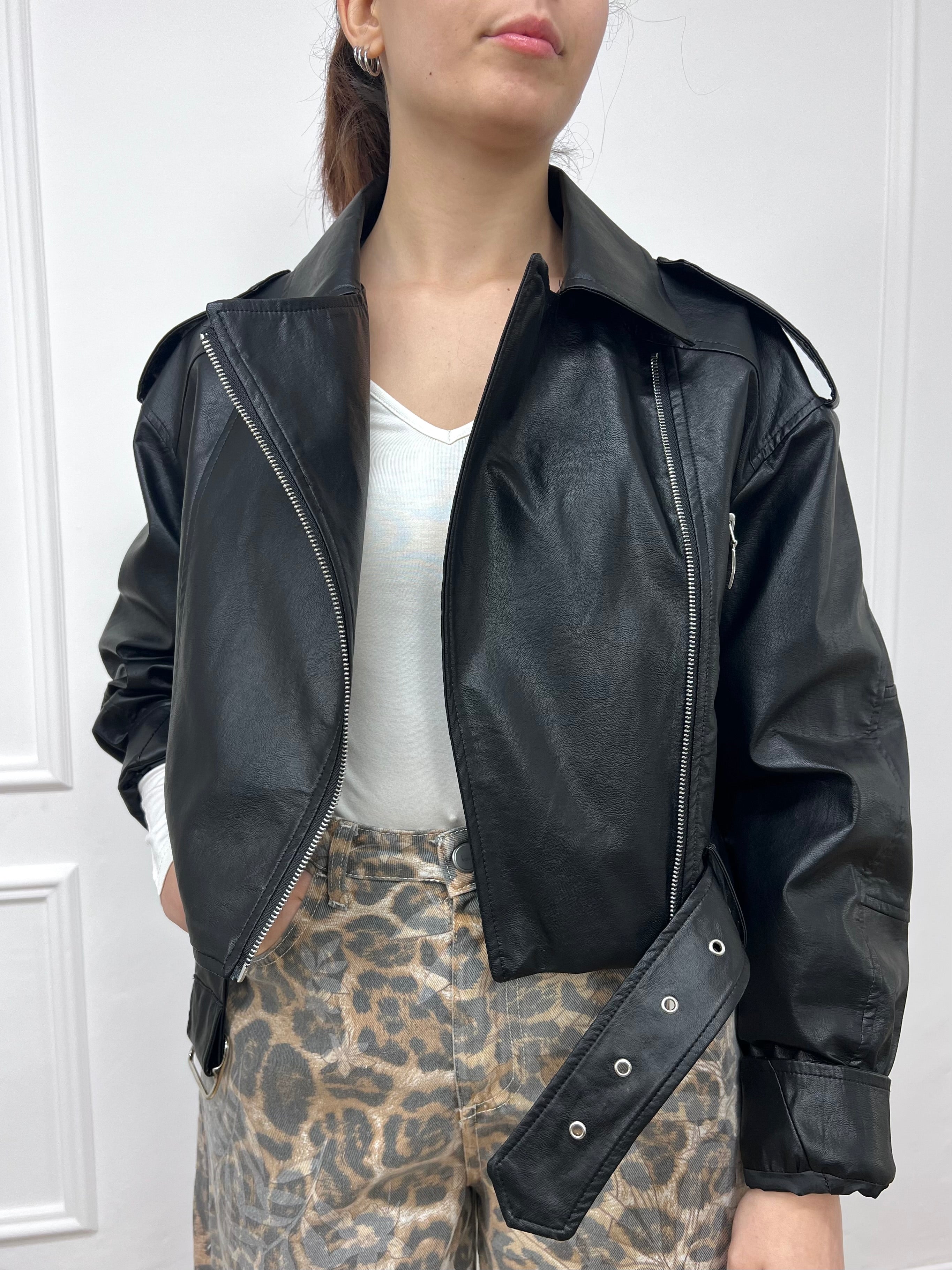 BIKER CROP ECOPELLE LORENA NERO SISY MIX