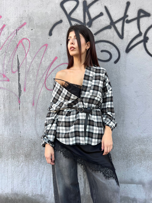 SUSY MIX CAMICIA FLANELLA CHECK WANDA NERO