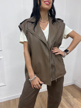 GILET ECOPELLE CERNIERA AMBRA FANGO SUSY MIX
