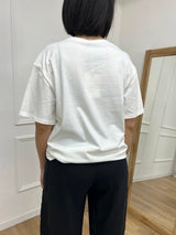 T-SHIRT GIROCOLLO M/C TASCHINO PAILLETTES LATTE SUSY MIX