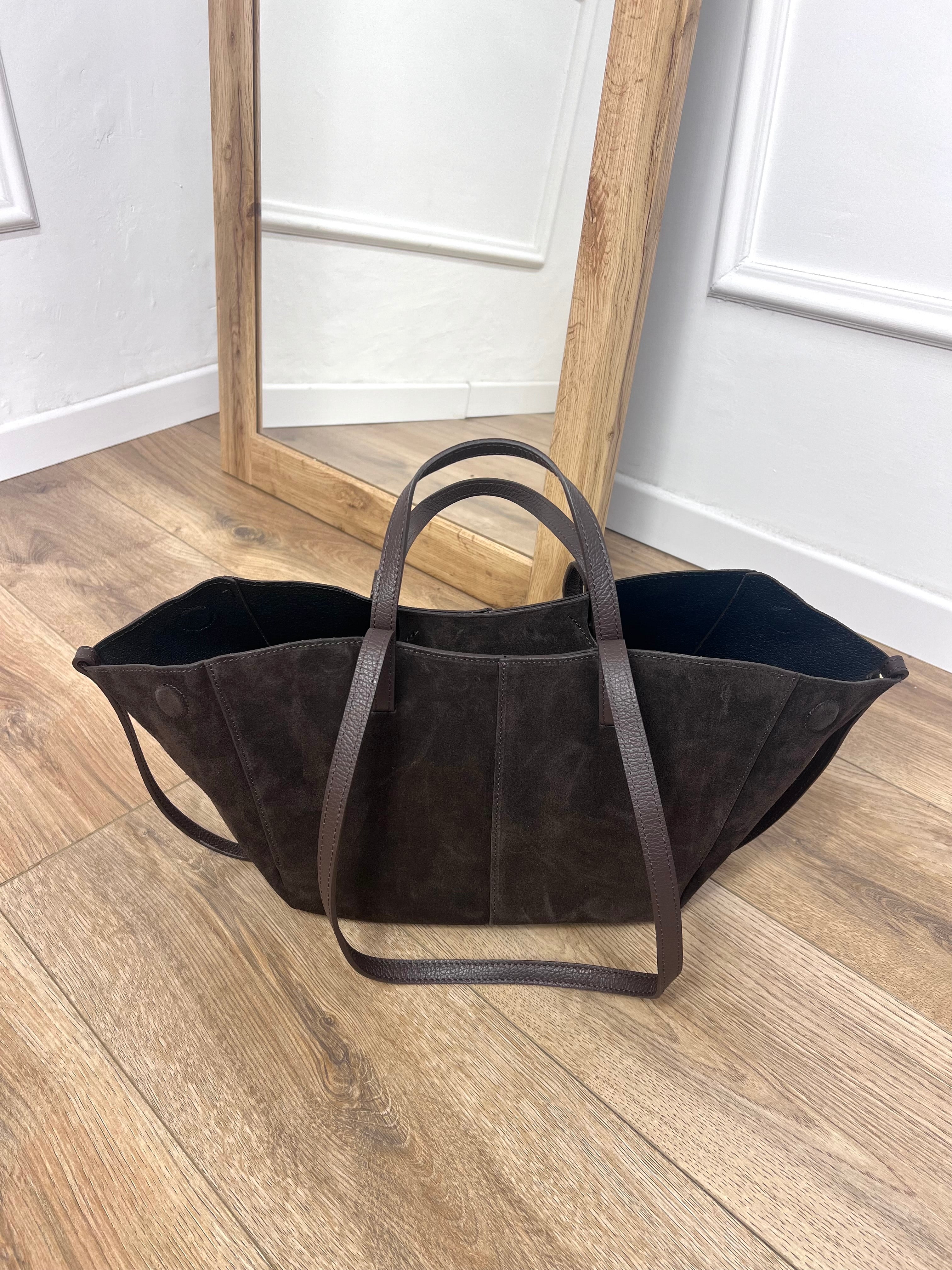 BORSA TOTE PELLE CAMOSCIO CYME MORO