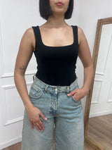 CANOTTA SCOLLO QUADRO JERSEY IRMA NERO SUSY MIX