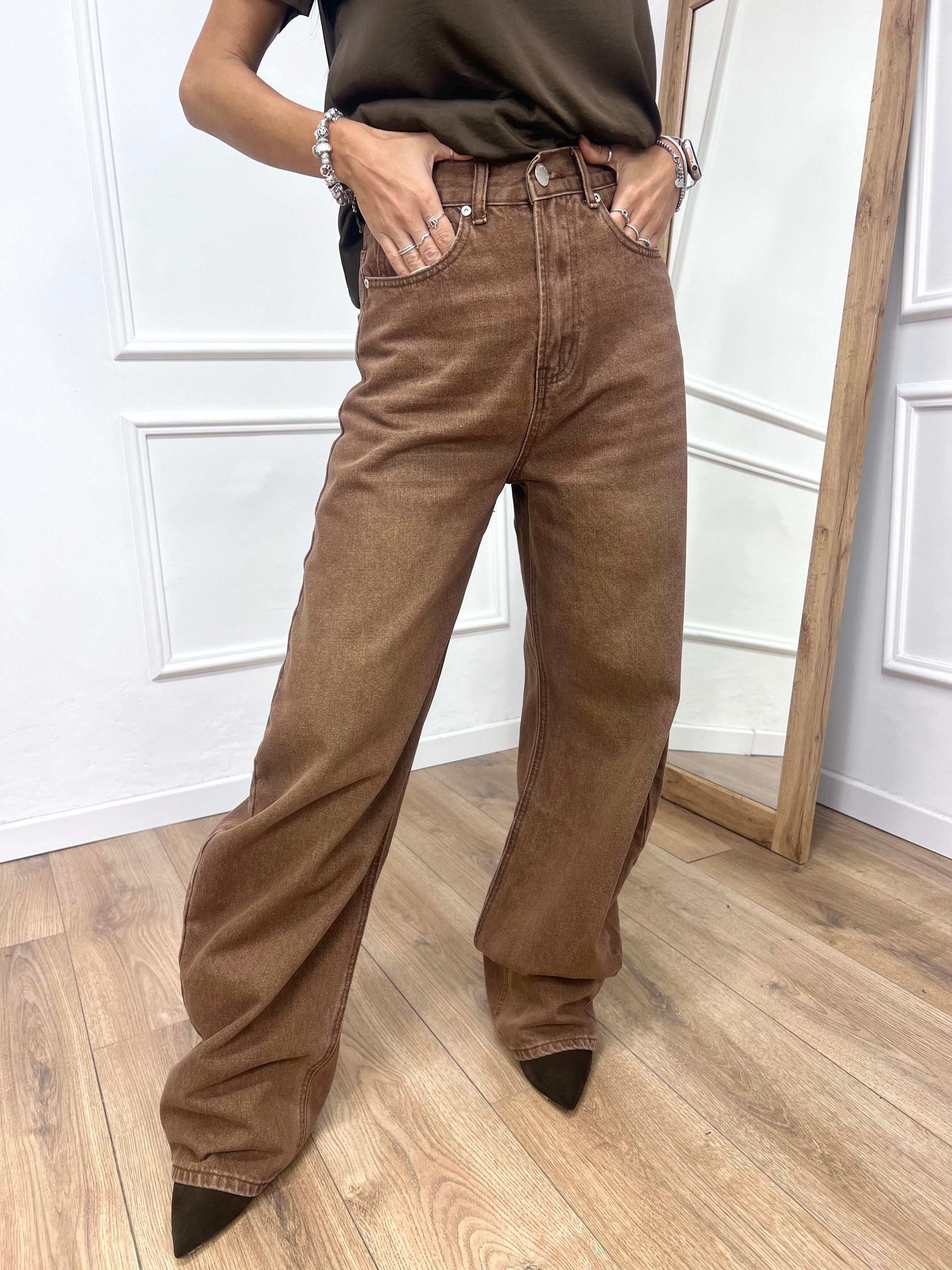 DENIM VITA ALTA CINQUE TASCHE BARREL CAMEL GLAMOROUS