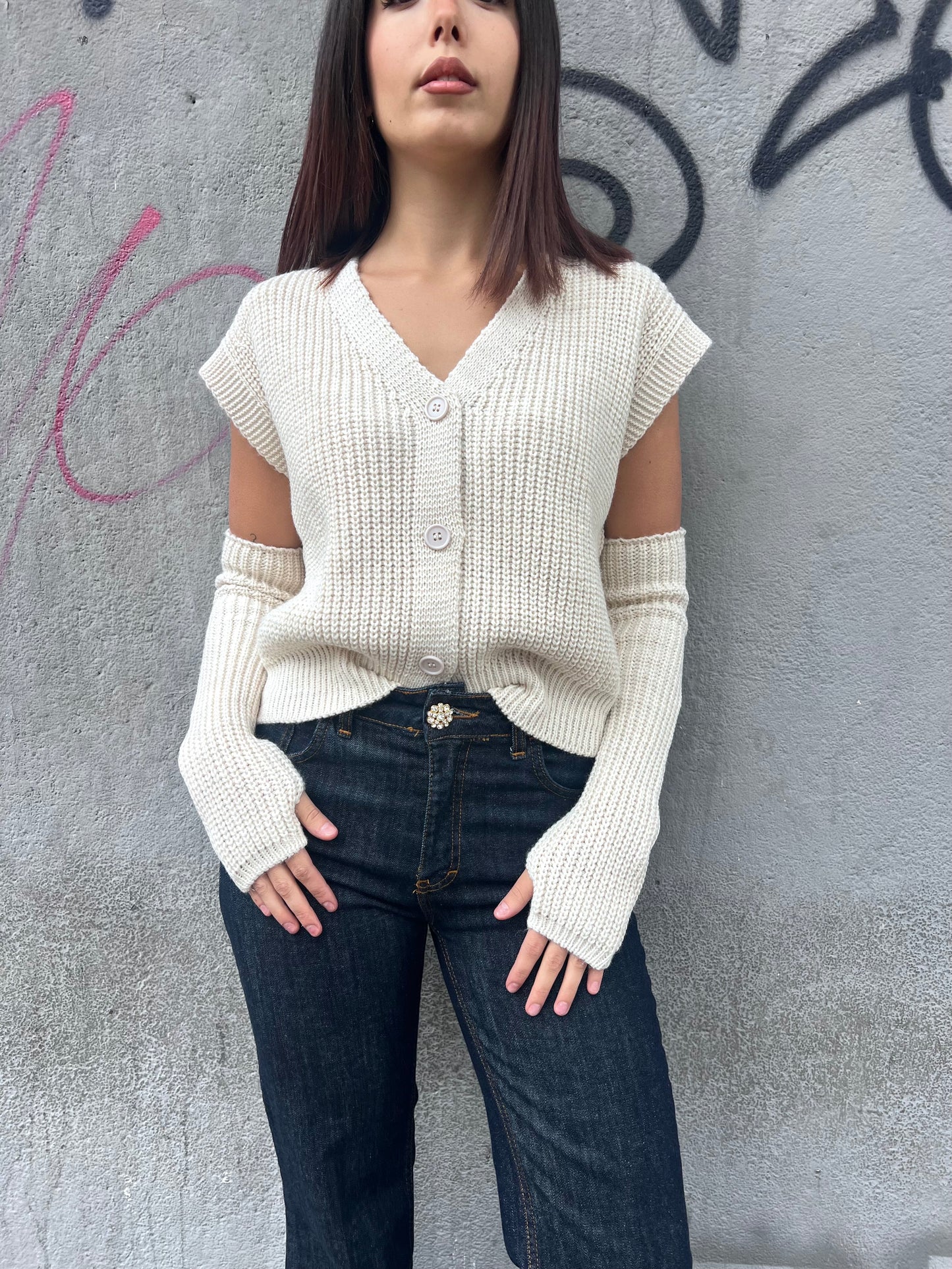 SUSY MIX GILET BOTTONI CON MANICOTTI BRIDGET BURRO