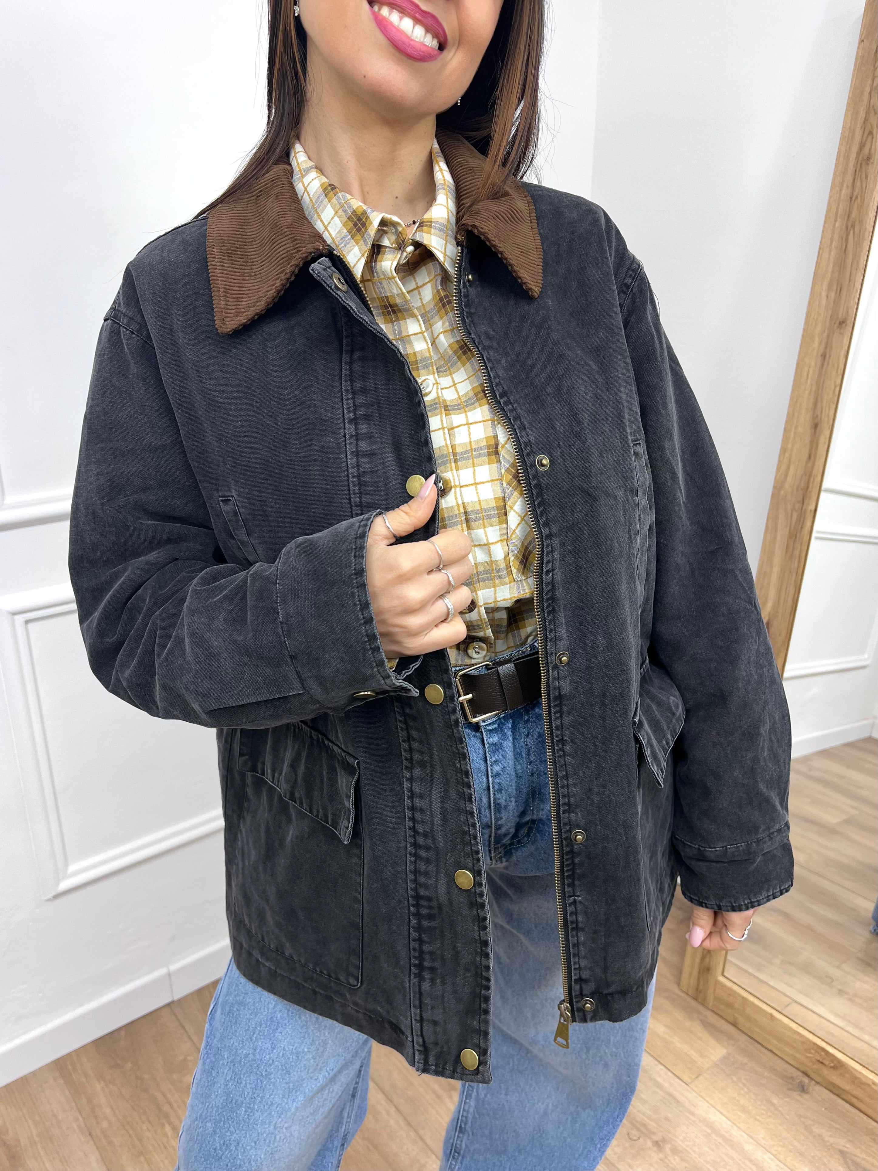 GIACCA TELA DENIM COLLETTO CONTRASTO KATE ASFALTO