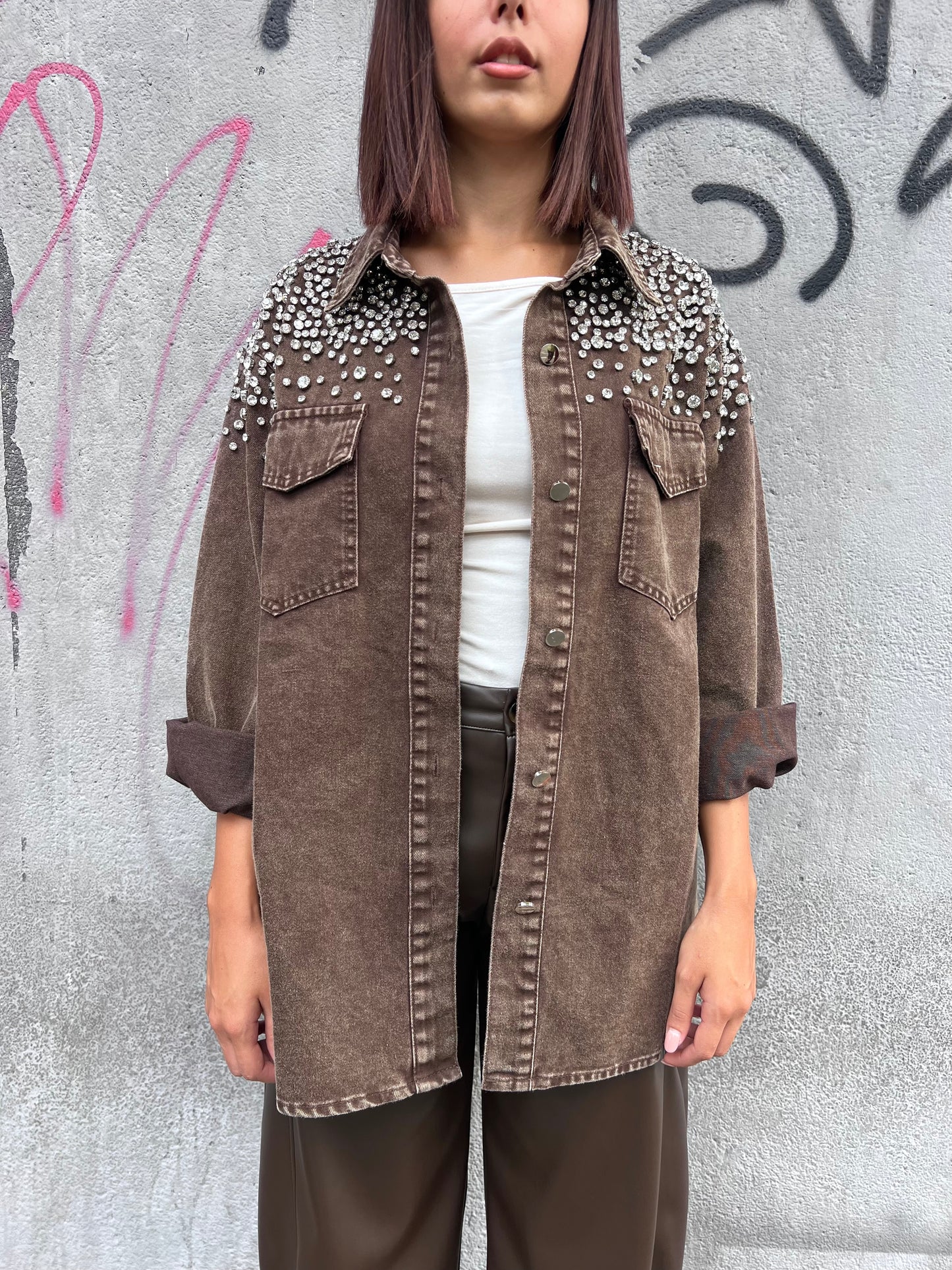 SUSY MIX CAMICIONE DENIM STONE WASH STRASS BENNY MORO