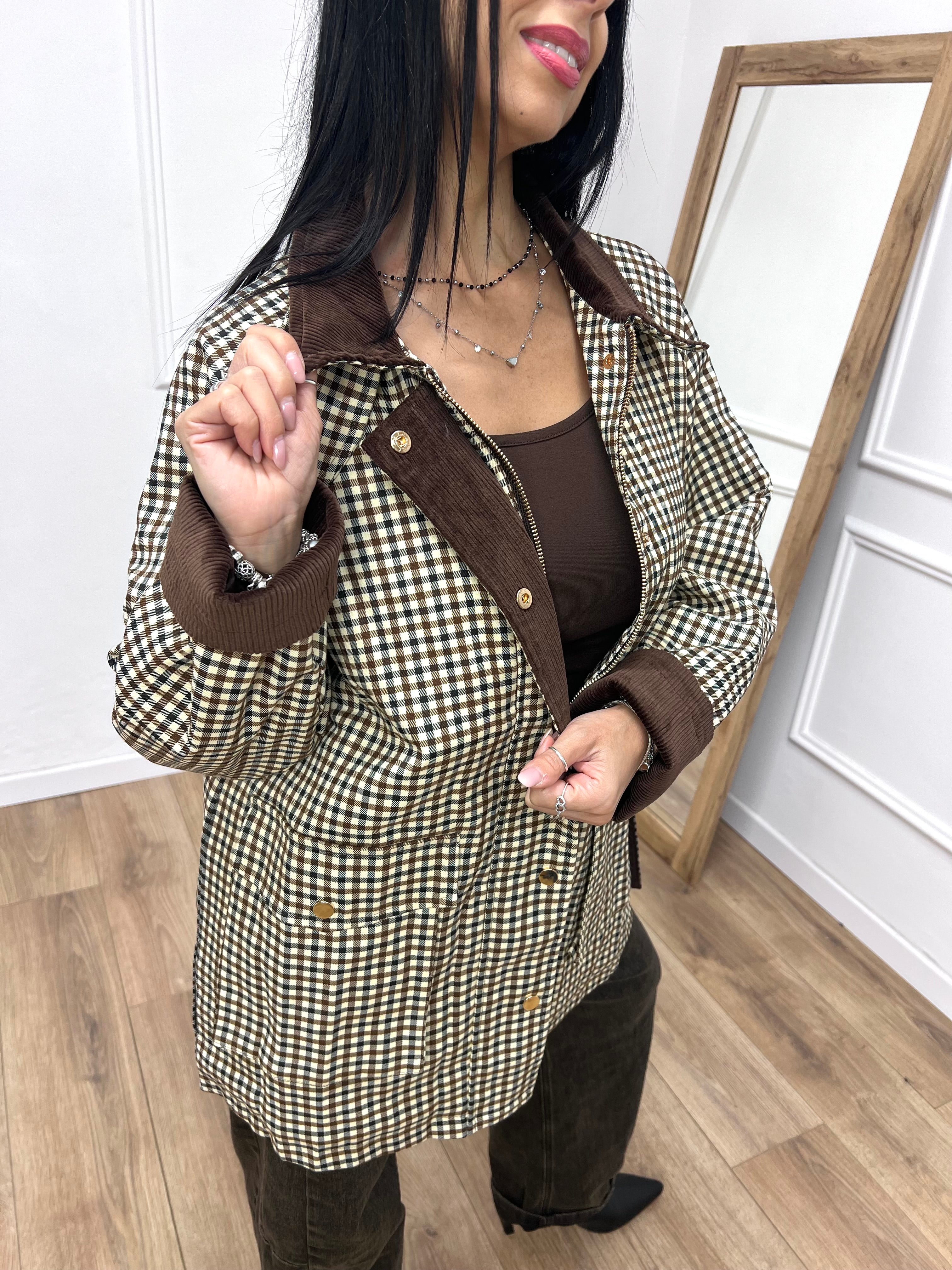 GIACCA VICHY TRAPUNTATA PROFILI VELLUTO MORO GLAMOROUS